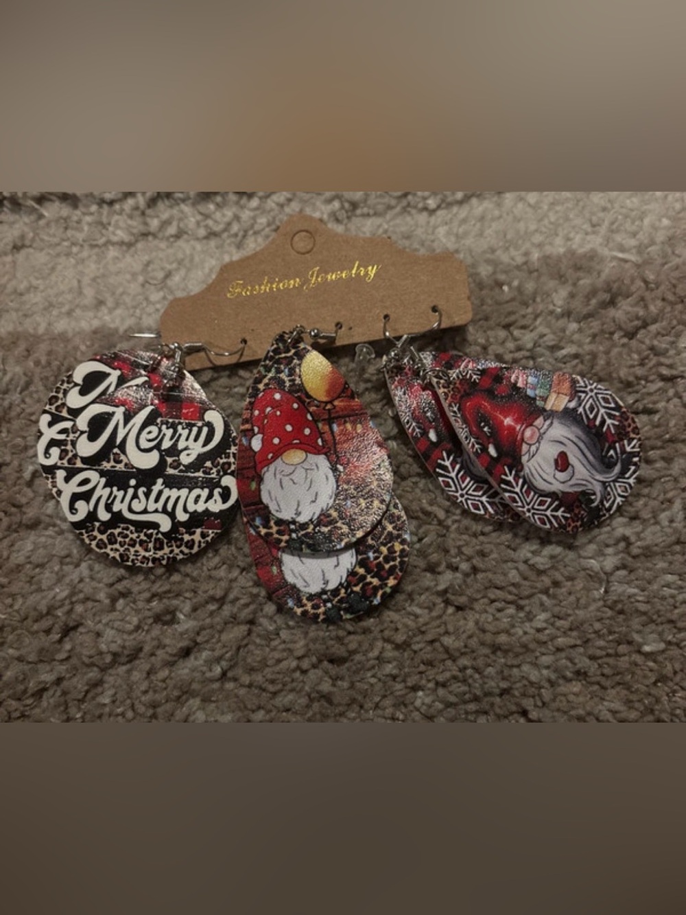Fashion Jewelry Red Gnome Layered Teardrop Earrings